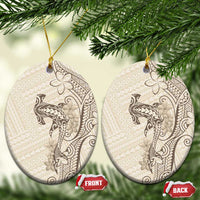 Beige Hawaii Ceramic Ornament Hammerhead Shark Tattoo Curve Polynesian LT14 Oval Beige - Polynesian Pride