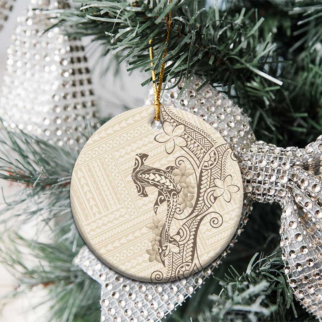 Beige Hawaii Ceramic Ornament Hammerhead Shark Tattoo Curve Polynesian LT14 - Polynesian Pride