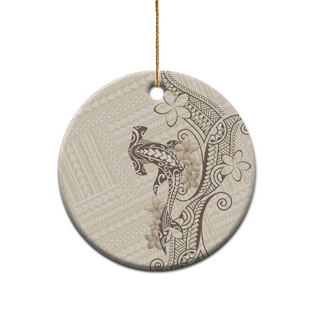 Beige Hawaii Ceramic Ornament Hammerhead Shark Tattoo Curve Polynesian LT14 - Polynesian Pride