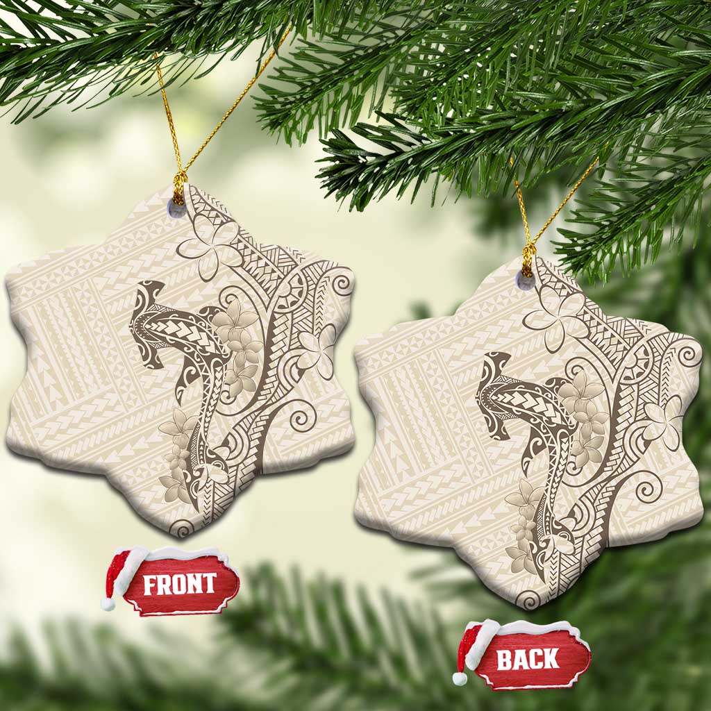 Beige Hawaii Ceramic Ornament Hammerhead Shark Tattoo Curve Polynesian LT14 Snow Flake Beige - Polynesian Pride
