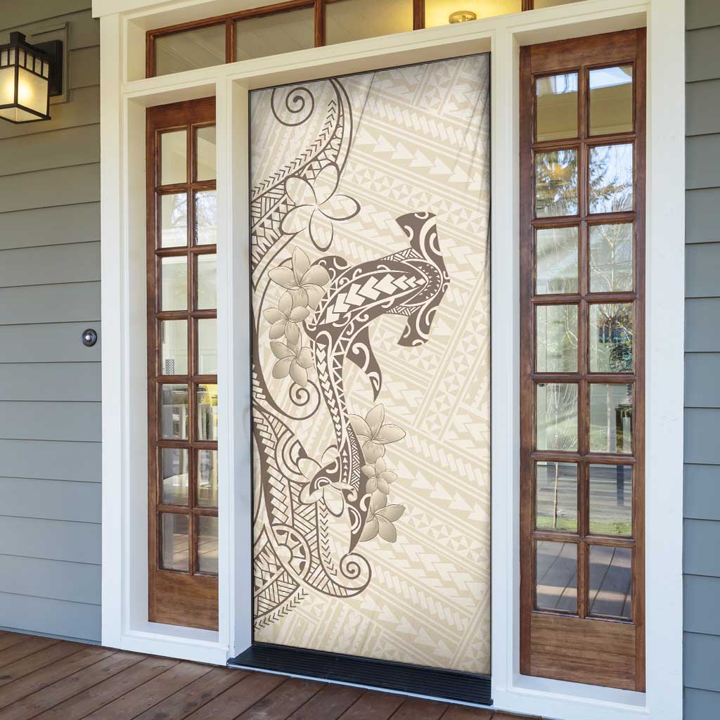 Beige Hawaii Door Cover Hammerhead Shark Tattoo Curve Polynesian - Polynesian Pride