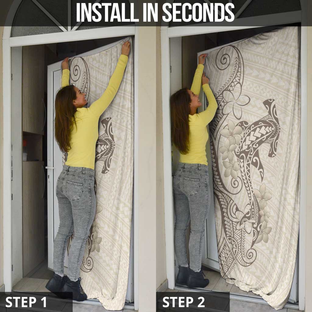 Beige Hawaii Door Cover Hammerhead Shark Tattoo Curve Polynesian - Polynesian Pride