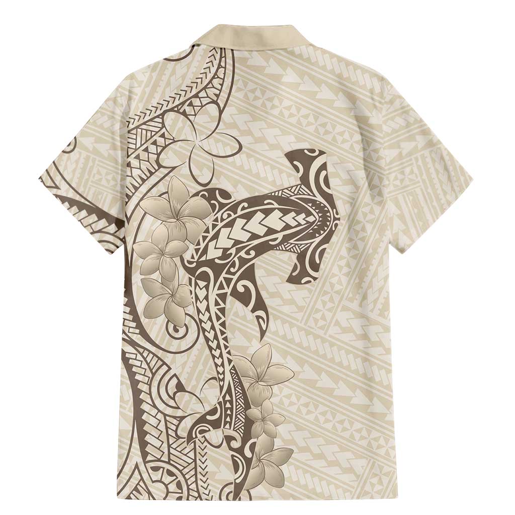 Beige Hawaii Family Matching Mermaid Dress and Hawaiian Shirt Hammerhead Shark Tattoo Curve Polynesian - Polynesian Pride
