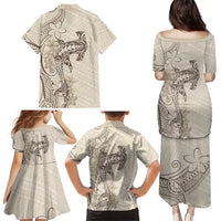 Beige Hawaii Family Matching Puletasi and Hawaiian Shirt Hammerhead Shark Tattoo Curve Polynesian LT14 - Polynesian Pride