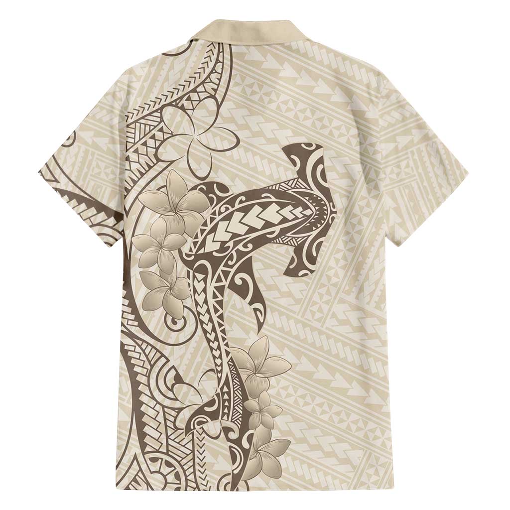 Beige Hawaii Family Matching Puletasi and Hawaiian Shirt Hammerhead Shark Tattoo Curve Polynesian LT14 - Polynesian Pride