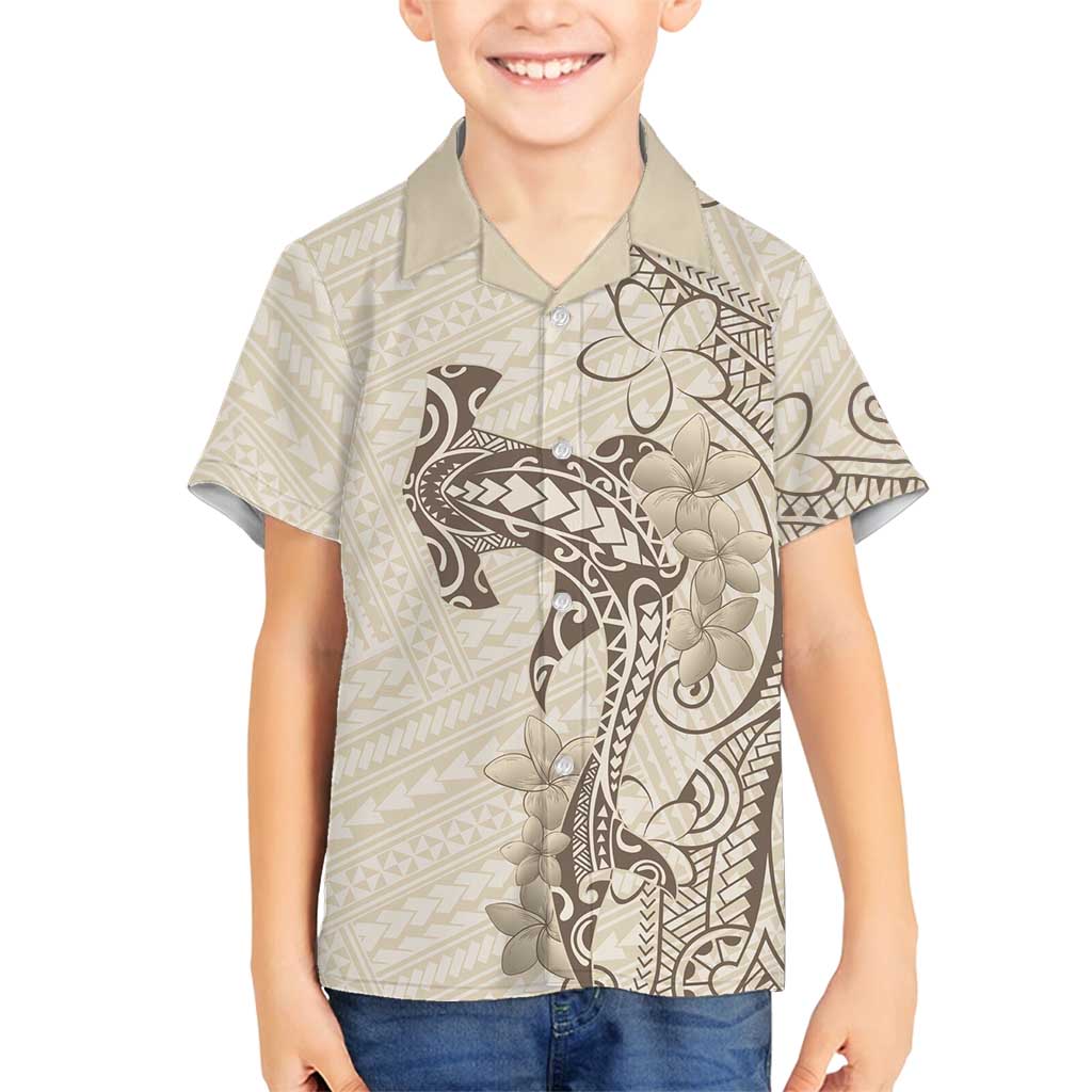 Beige Hawaii Family Matching Puletasi and Hawaiian Shirt Hammerhead Shark Tattoo Curve Polynesian LT14 Son's Shirt Beige - Polynesian Pride