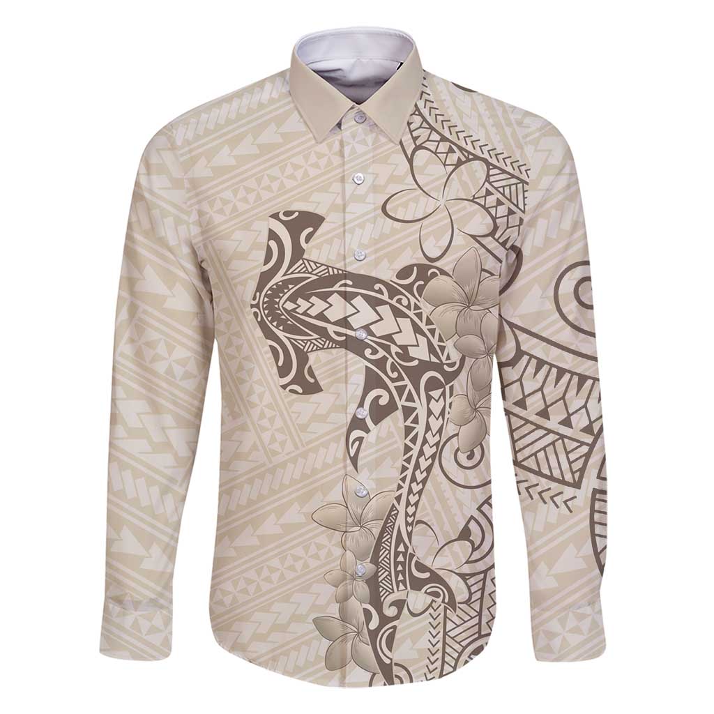 Beige Hawaii Family Matching Tank Maxi Dress and Hawaiian Shirt Hammerhead Shark Tattoo Curve Polynesian - Polynesian Pride