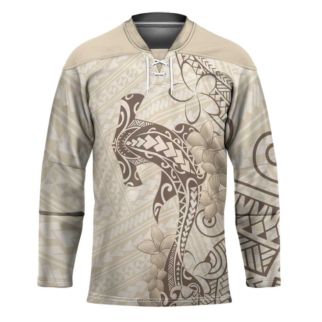 Beige Hawaii Hockey Jersey Hammerhead Shark Tattoo Curve Polynesian LT14 Unisex Beige - Polynesian Pride