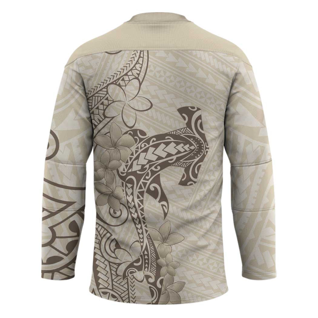 Beige Hawaii Hockey Jersey Hammerhead Shark Tattoo Curve Polynesian LT14 - Polynesian Pride
