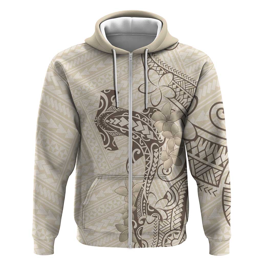Beige Hawaii Hoodie Hammerhead Shark Tattoo Curve Polynesian - Polynesian Pride