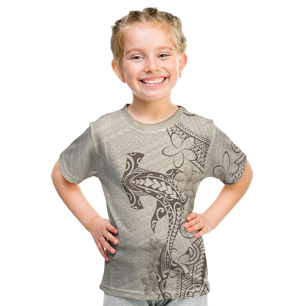 Beige Hawaii Kid T Shirt Hammerhead Shark Tattoo Curve Polynesian - Polynesian Pride