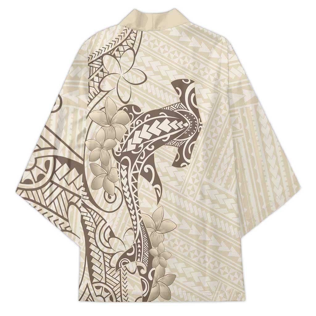 Beige Hawaii Kimono Hammerhead Shark Tattoo Curve Polynesian LT14 - Polynesian Pride