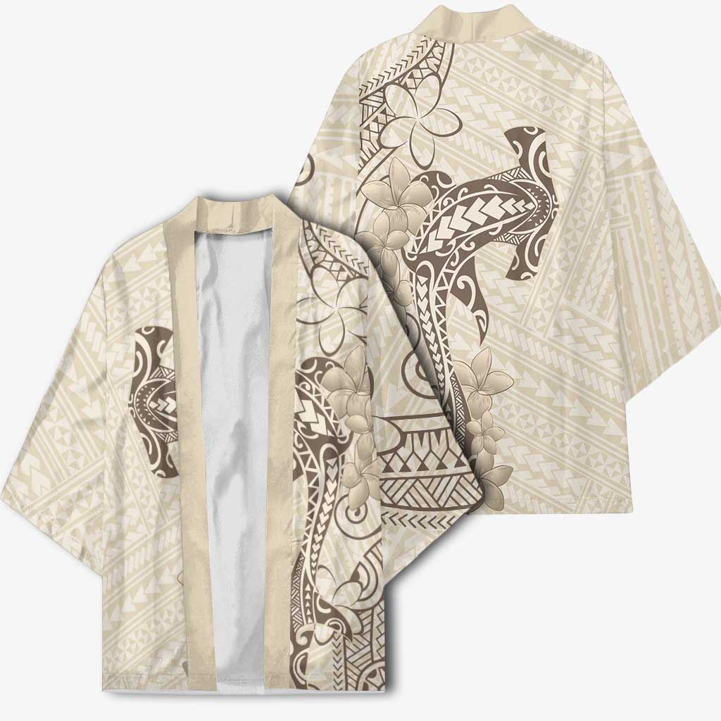 Beige Hawaii Kimono Hammerhead Shark Tattoo Curve Polynesian LT14 - Polynesian Pride