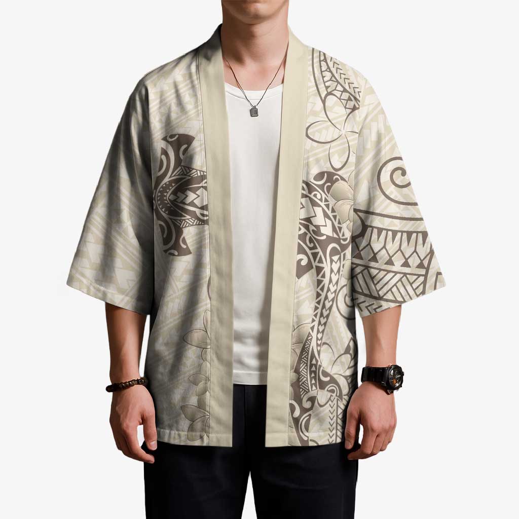 Beige Hawaii Kimono Hammerhead Shark Tattoo Curve Polynesian LT14 - Polynesian Pride