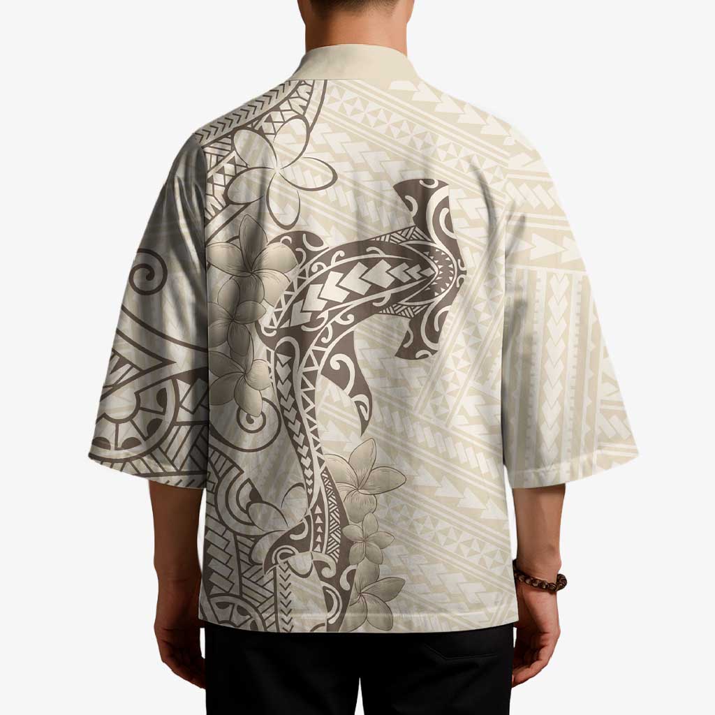 Beige Hawaii Kimono Hammerhead Shark Tattoo Curve Polynesian LT14 - Polynesian Pride