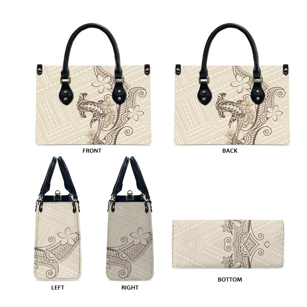 Beige Hawaii Leather Bag Hammerhead Shark Tattoo Curve Polynesian - Polynesian Pride