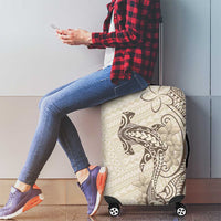 Beige Hawaii Luggage Cover Hammerhead Shark Tattoo Curve Polynesian - Polynesian Pride
