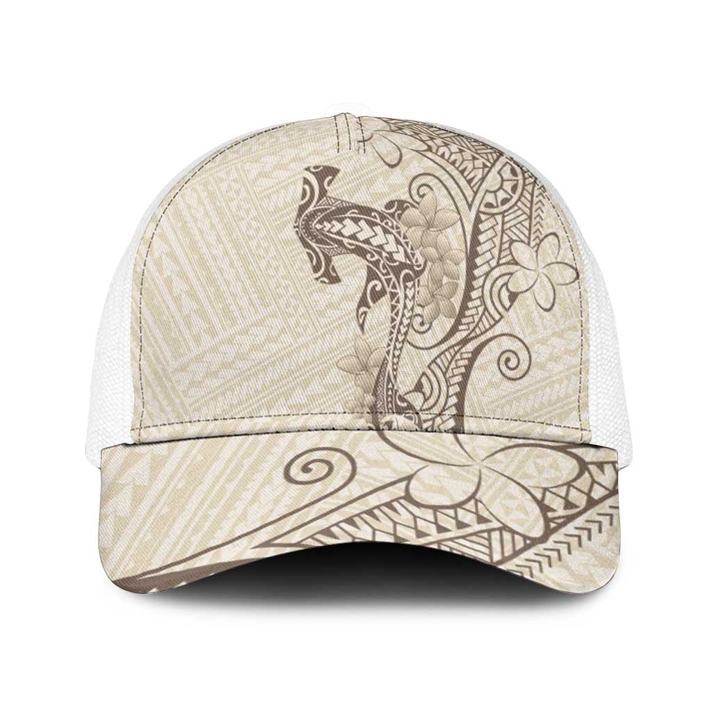 Beige Hawaii Mesh Trucker Cap Hammerhead Shark Tattoo Curve Polynesian - Polynesian Pride