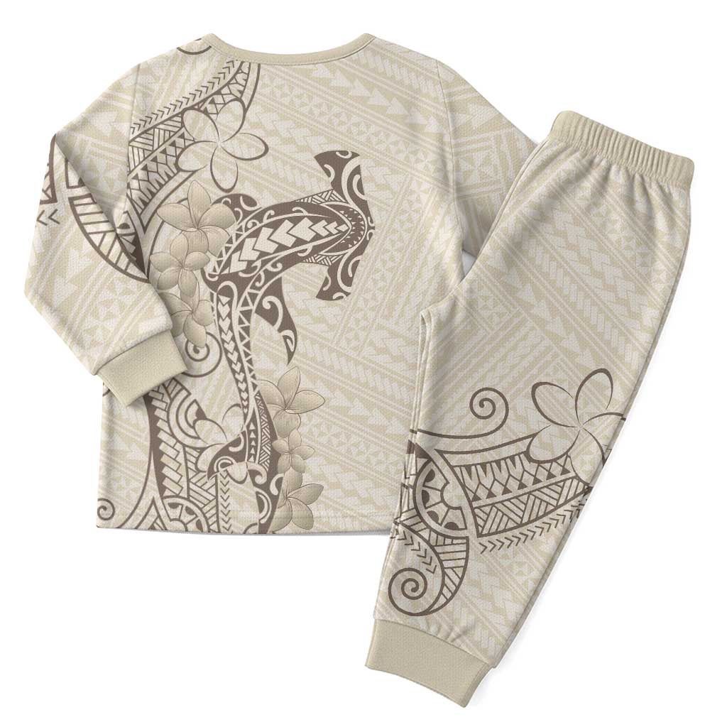 Beige Hawaii Christmas Pajama Set Hammerhead Shark Tattoo Curve Polynesian - Polynesian Pride