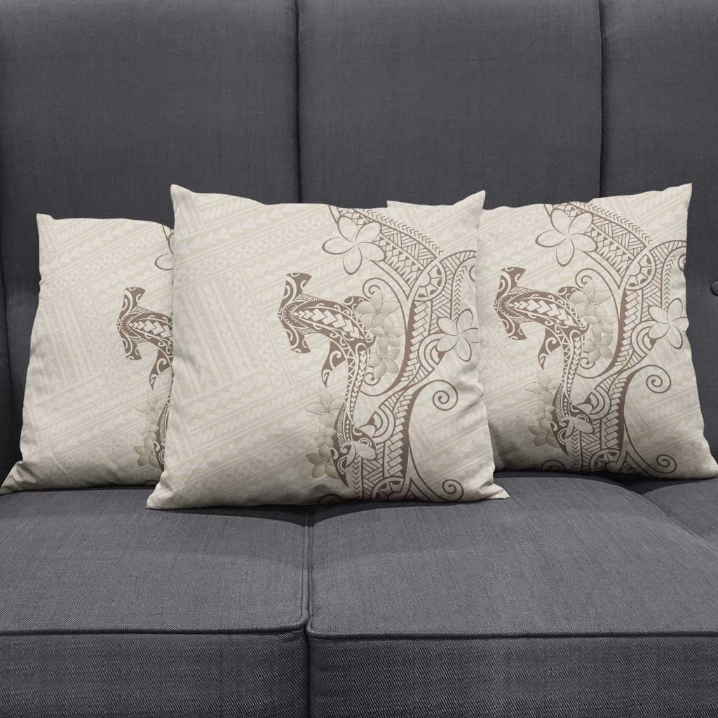 Beige Hawaii Pillow Cover Hammerhead Shark Tattoo Curve Polynesian - Polynesian Pride