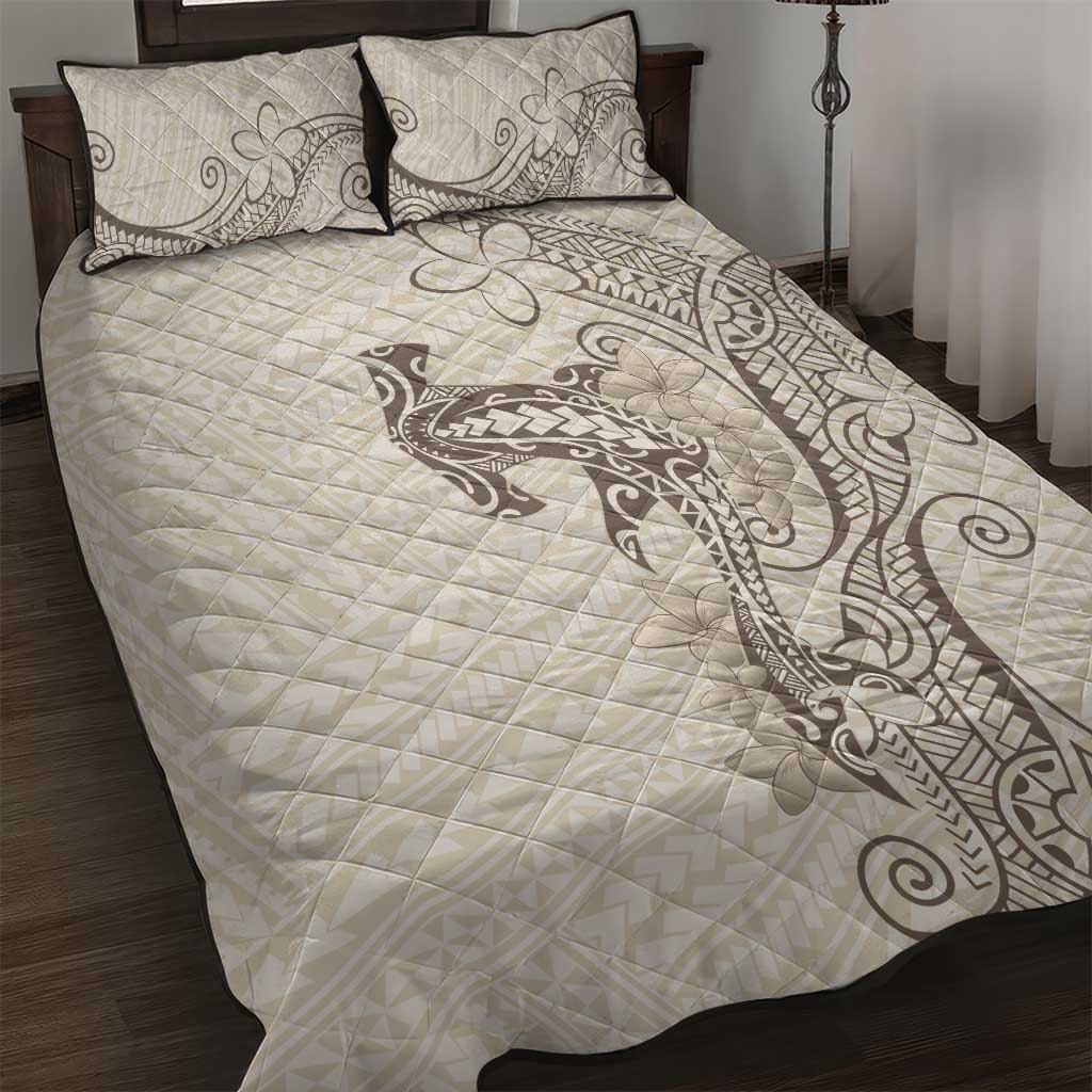 Beige Hawaii Quilt Bed Set Hammerhead Shark Tattoo Curve Polynesian - Polynesian Pride