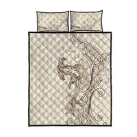 Beige Hawaii Quilt Bed Set Hammerhead Shark Tattoo Curve Polynesian - Polynesian Pride