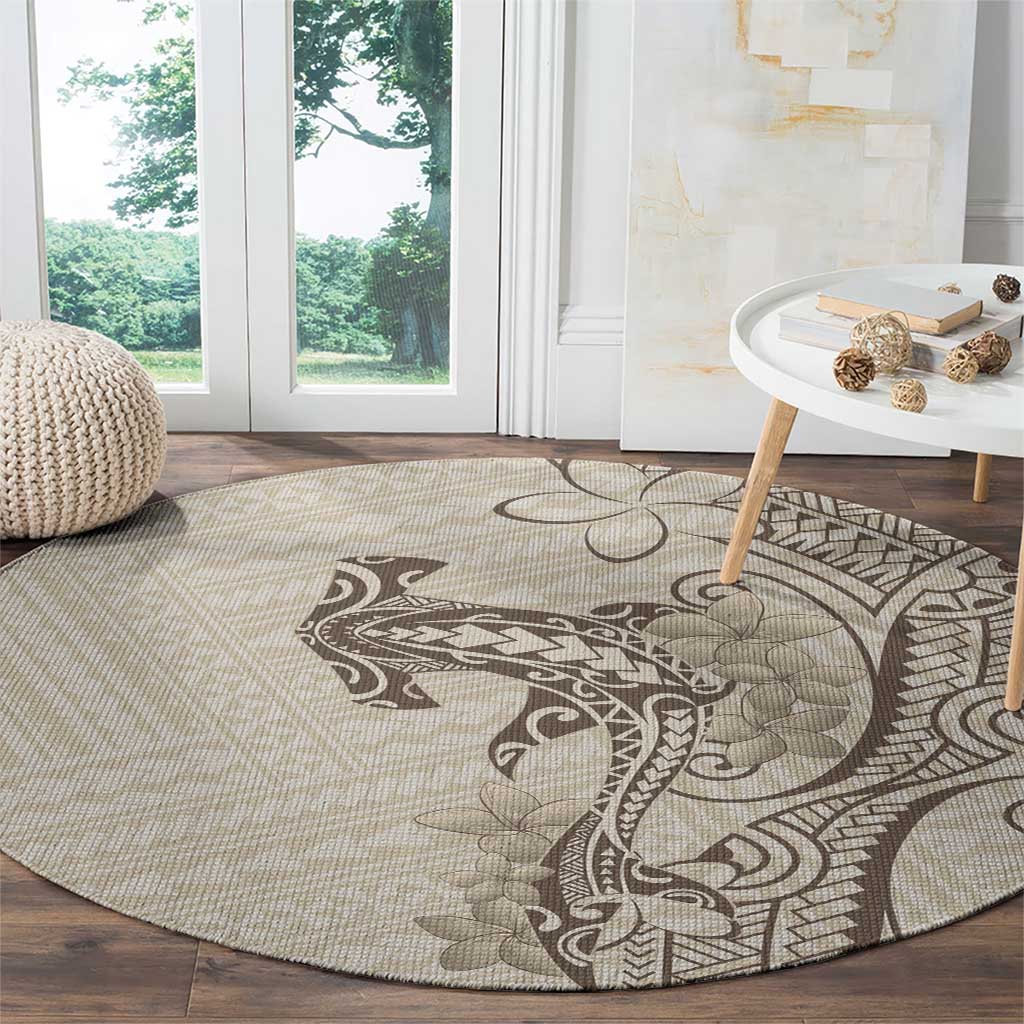 Beige Hawaii Round Carpet Hammerhead Shark Tattoo Curve Polynesian - Polynesian Pride