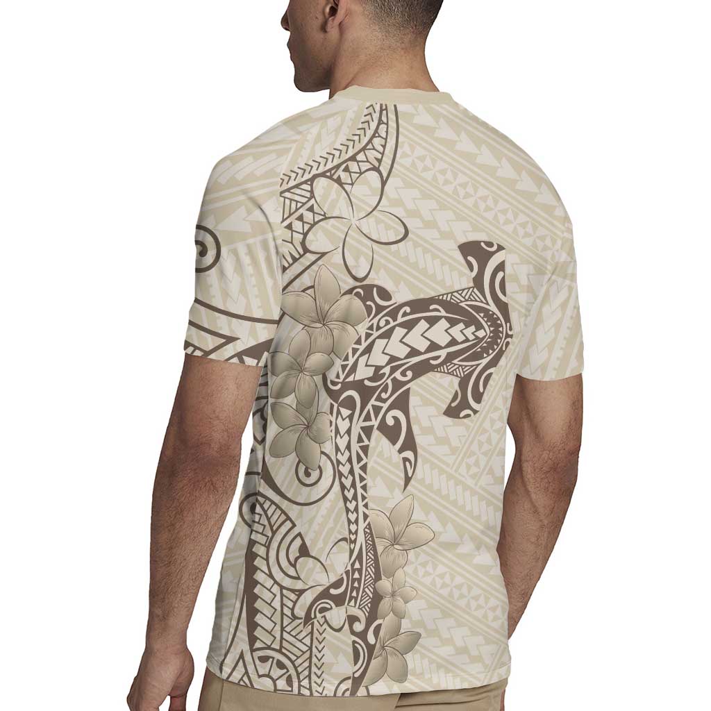 Beige Hawaii Rugby Jersey Hammerhead Shark Tattoo Curve Polynesian - Polynesian Pride