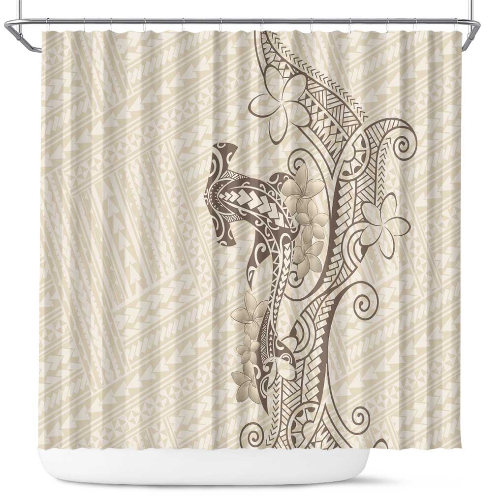 Beige Hawaii Shower Curtain Hammerhead Shark Tattoo Curve Polynesian - Polynesian Pride