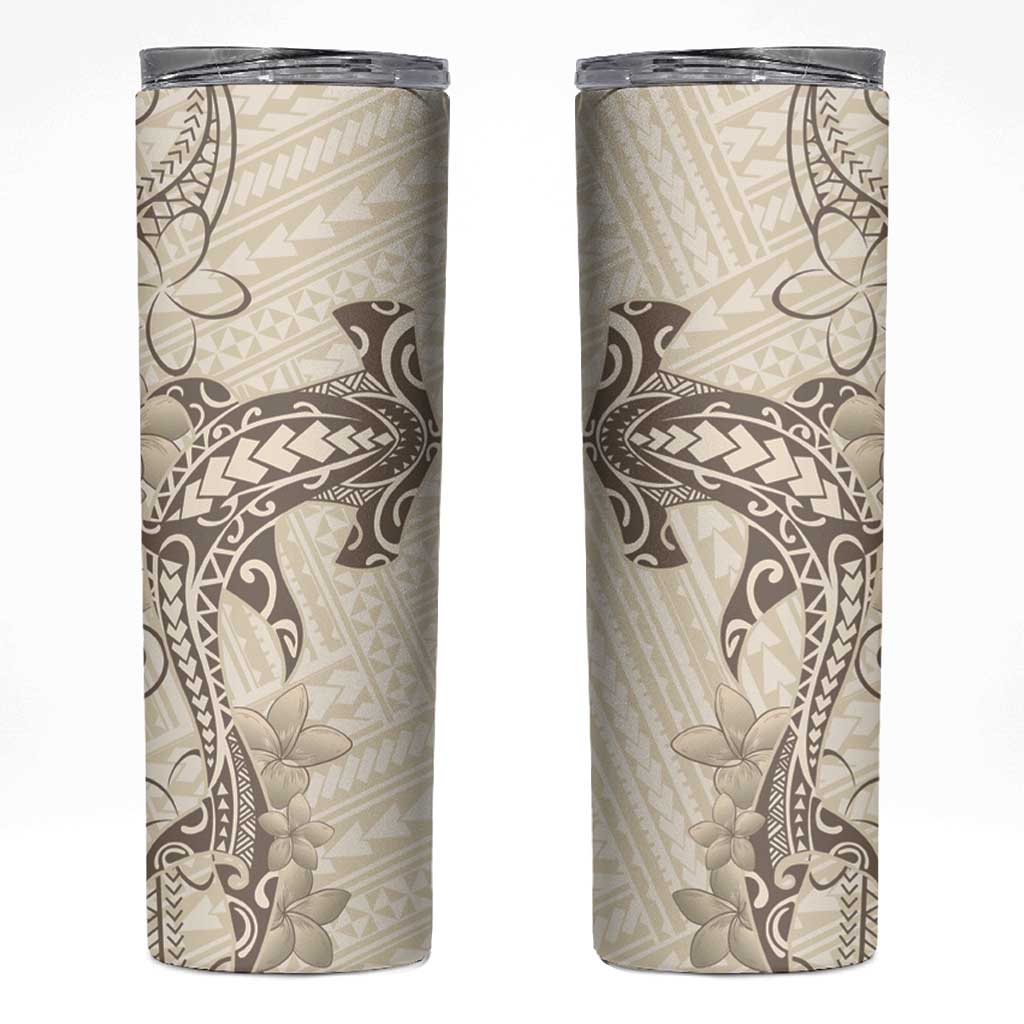 Beige Hawaii Skinny Tumbler Hammerhead Shark Tattoo Curve Polynesian - Polynesian Pride