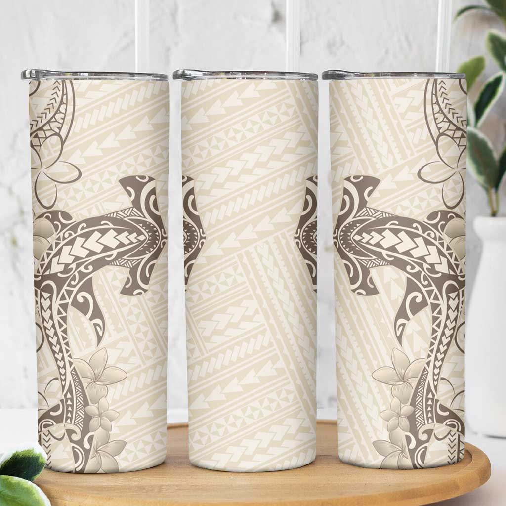 Beige Hawaii Skinny Tumbler Hammerhead Shark Tattoo Curve Polynesian - Polynesian Pride