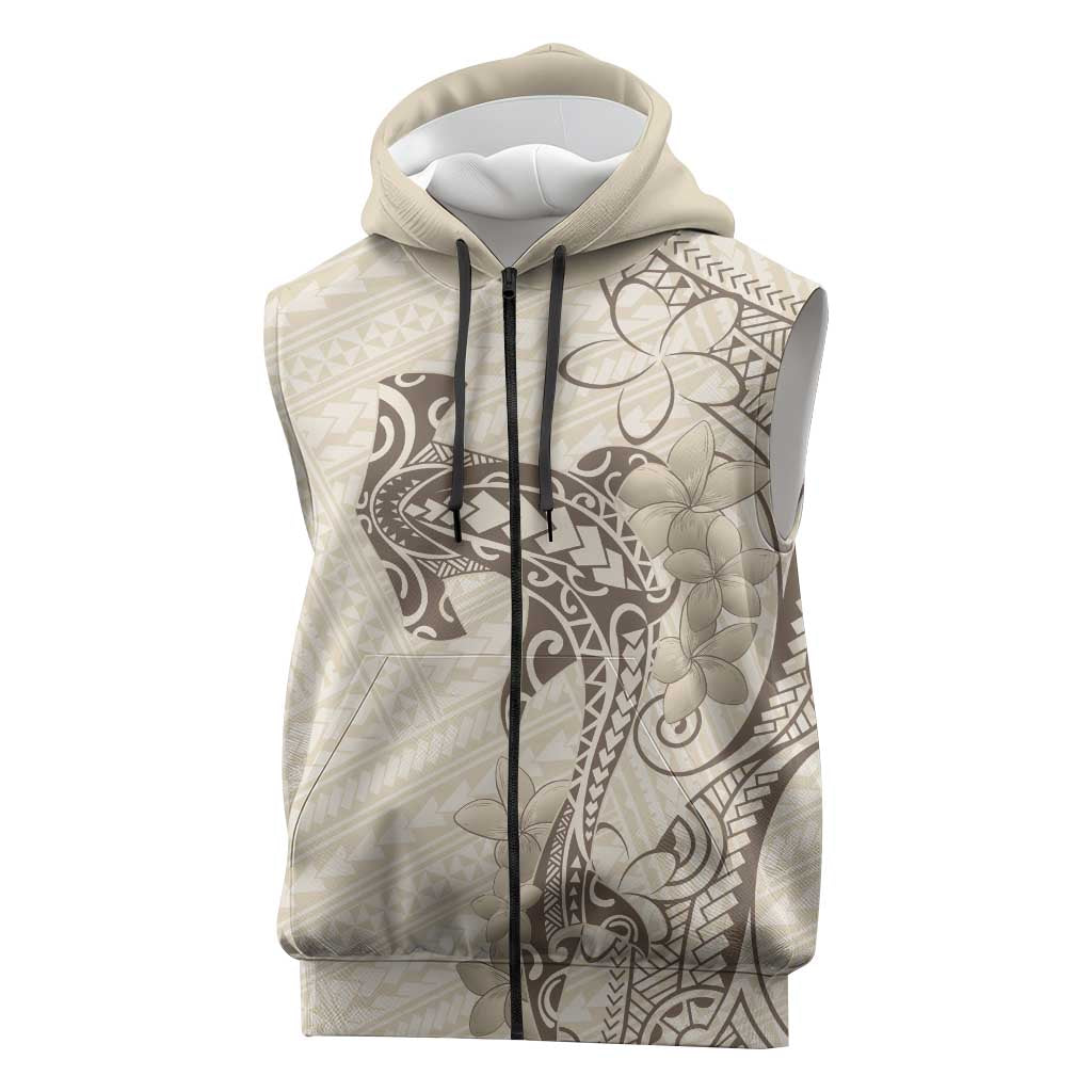 Beige Hawaii Sleeveless Zip Hoodie Hammerhead Shark Tattoo Curve Polynesian LT14