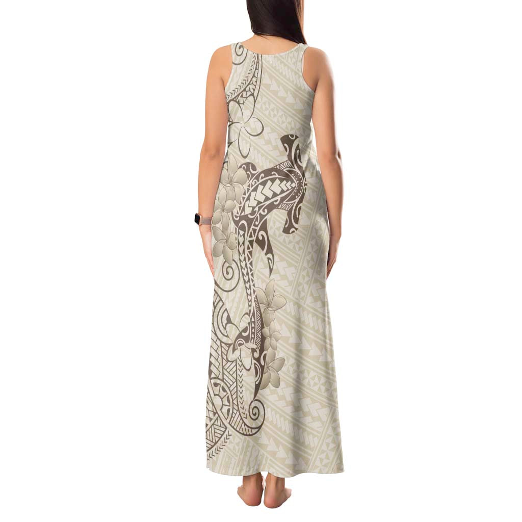 Beige Hawaii Tank Maxi Dress Hammerhead Shark Tattoo Curve Polynesian - Polynesian Pride