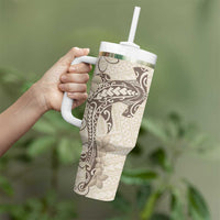 Beige Hawaii Tumbler With Handle Hammerhead Shark Tattoo Curve Polynesian - Polynesian Pride