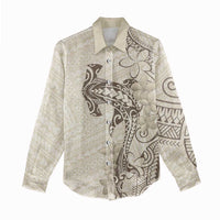 Beige Hawaii Women Casual Shirt Hammerhead Shark Tattoo Curve Polynesian - Polynesian Pride