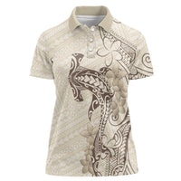 Beige Hawaii Women Polo Shirt Hammerhead Shark Tattoo Curve Polynesian - Polynesian Pride
