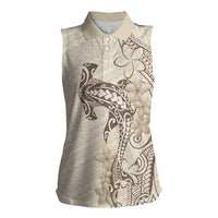 Beige Hawaii Women Sleeveless Polo Shirt Hammerhead Shark Tattoo Curve Polynesian LT14 Female Beige - Polynesian Pride