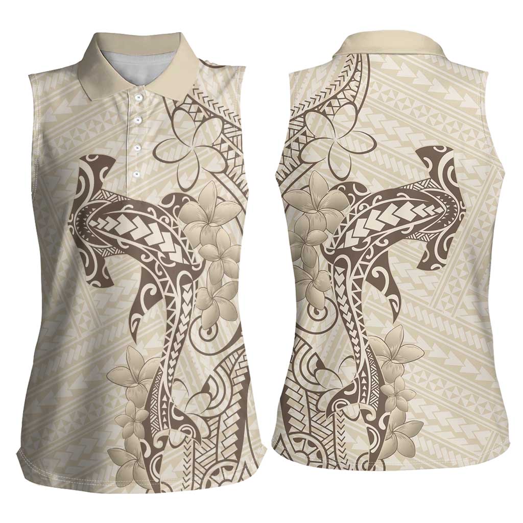 Beige Hawaii Women Sleeveless Polo Shirt Hammerhead Shark Tattoo Curve Polynesian LT14 - Polynesian Pride