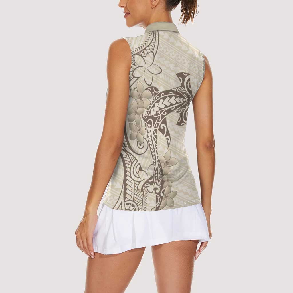 Beige Hawaii Women Sleeveless Polo Shirt Hammerhead Shark Tattoo Curve Polynesian LT14 - Polynesian Pride