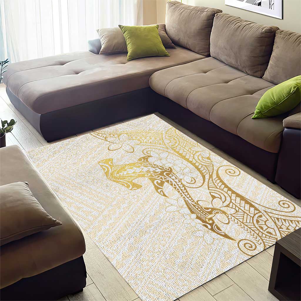 Gold and White Hawaii Area Rug Hammerhead Shark Tattoo Curve Polynesian - Polynesian Pride