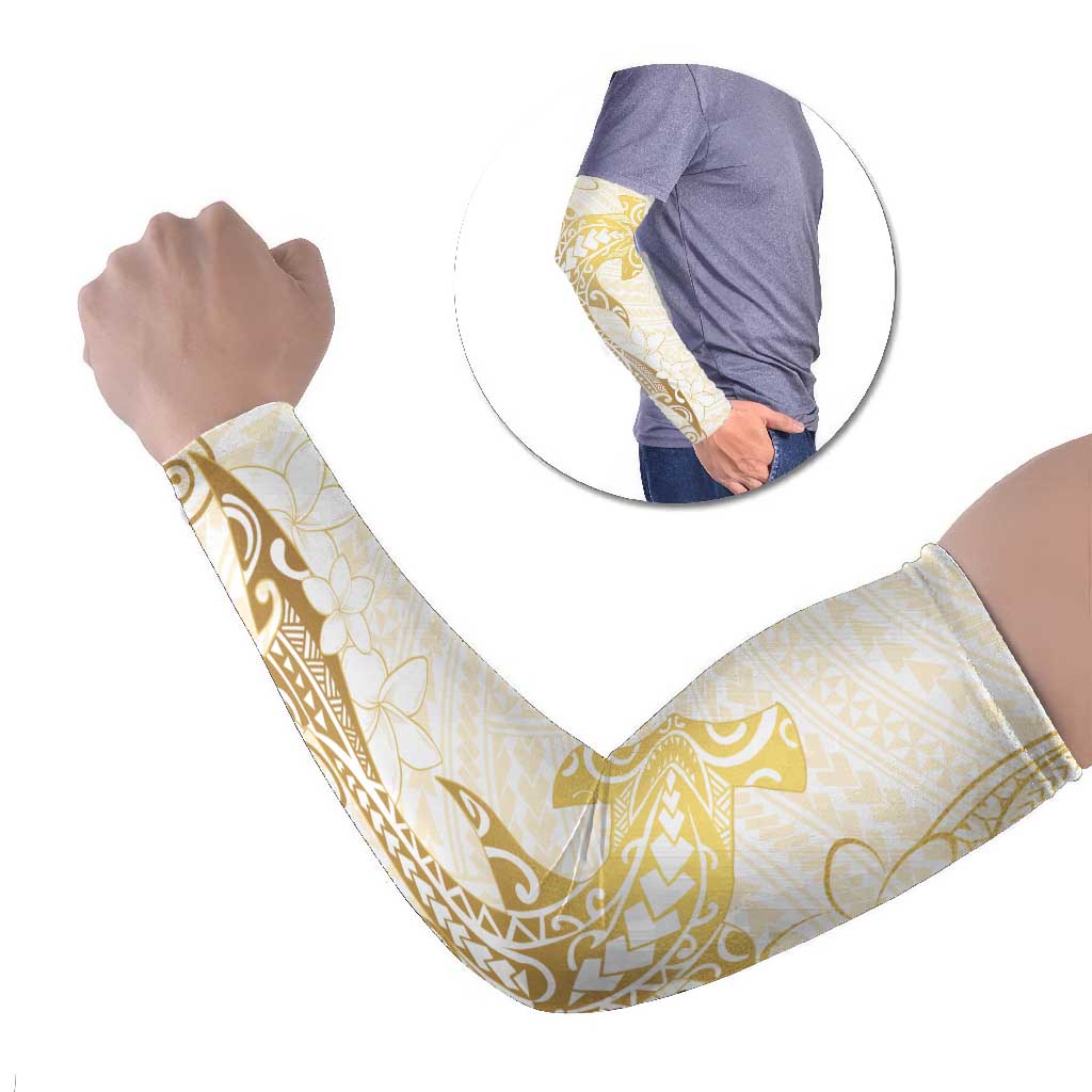 Gold and White Hawaii Arm Sleeves Hammerhead Shark Tattoo Curve Polynesian LT14 Set of 2 White - Polynesian Pride