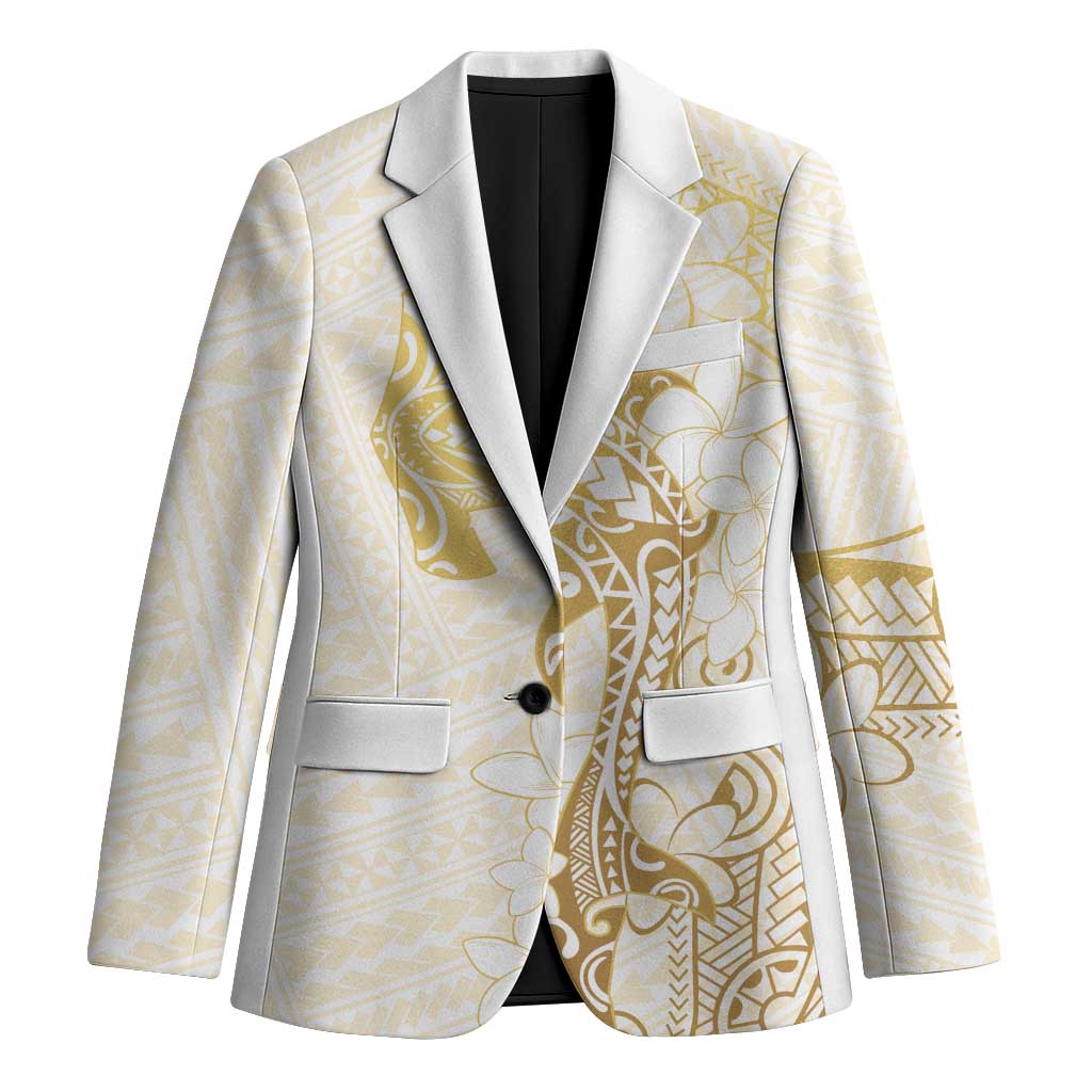 Gold and White Hawaii Blazer Hammerhead Shark Tattoo Curve Polynesian LT14 Unisex White - Polynesian Pride