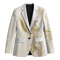 Gold and White Hawaii Blazer Hammerhead Shark Tattoo Curve Polynesian LT14 Unisex White - Polynesian Pride