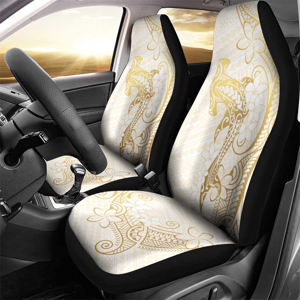 Gold and White Hawaii Car Seat Cover Hammerhead Shark Tattoo Curve Polynesian - Polynesian Pride
