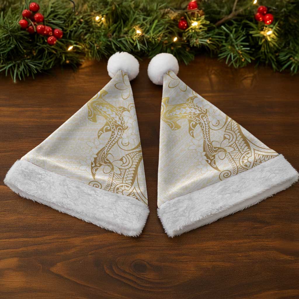Gold and White Hawaii Christmas Santa Hat Hammerhead Shark Tattoo Curve Polynesian - Polynesian Pride