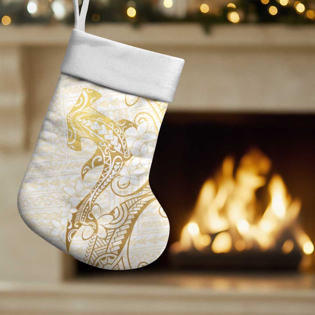 Gold and White Hawaii Christmas Stocking Hammerhead Shark Tattoo Curve Polynesian - Polynesian Pride