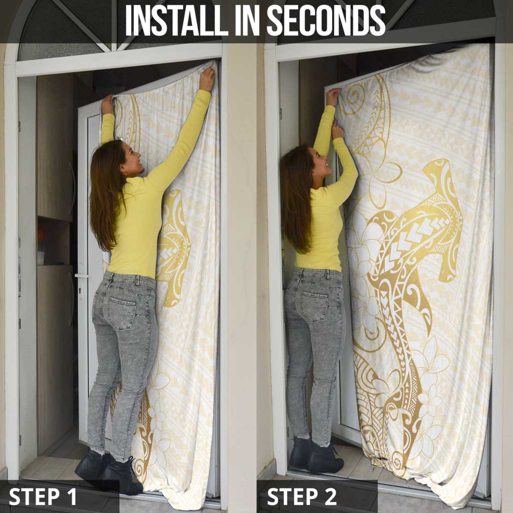 Gold and White Hawaii Door Cover Hammerhead Shark Tattoo Curve Polynesian - Polynesian Pride