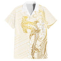 Gold and White Hawaii Family Matching Long Sleeve Bodycon Dress and Hawaiian Shirt Hammerhead Shark Tattoo Curve Polynesian - Polynesian Pride