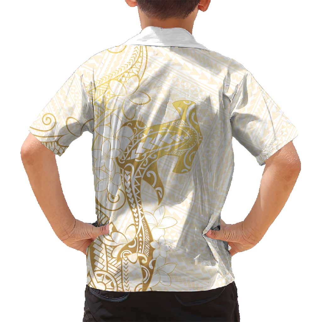 Gold and White Hawaii Family Matching Tank Maxi Dress and Hawaiian Shirt Hammerhead Shark Tattoo Curve Polynesian - Polynesian Pride