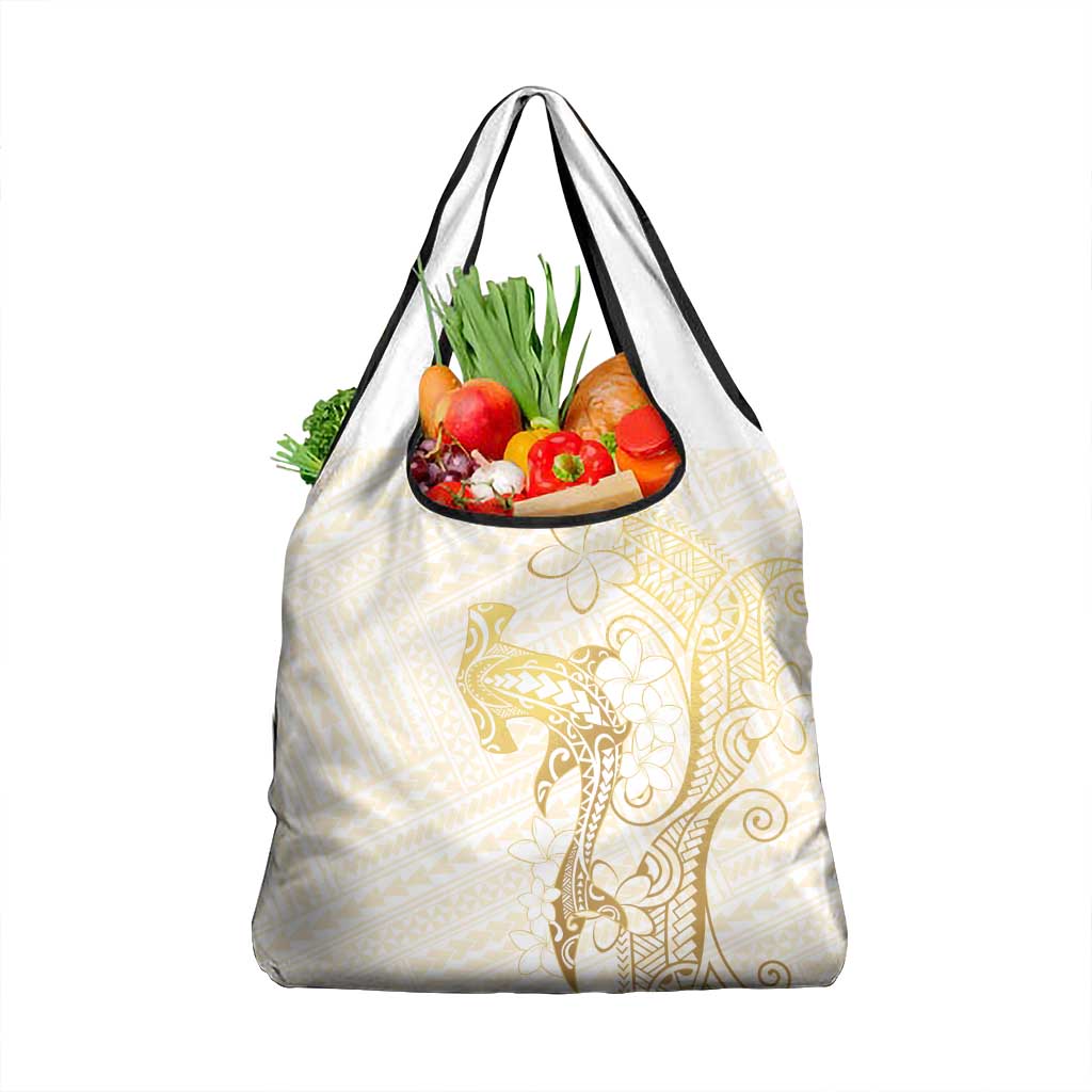 Gold and White Hawaii Grocery Bag Hammerhead Shark Tattoo Curve Polynesian - Polynesian Pride